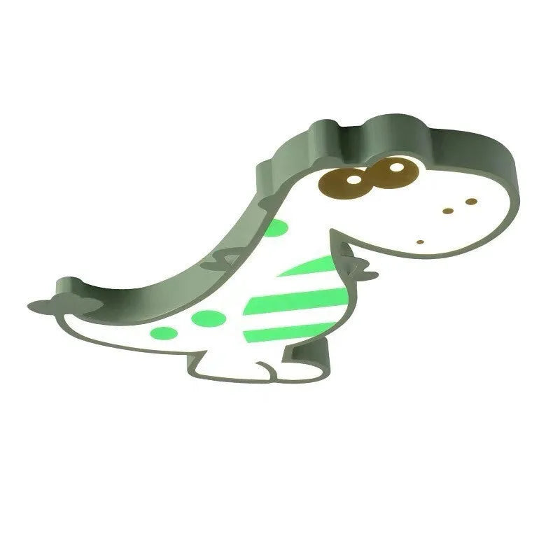 Children's ceiling light with cartoon dinosaur shade and dimmable green or pink light