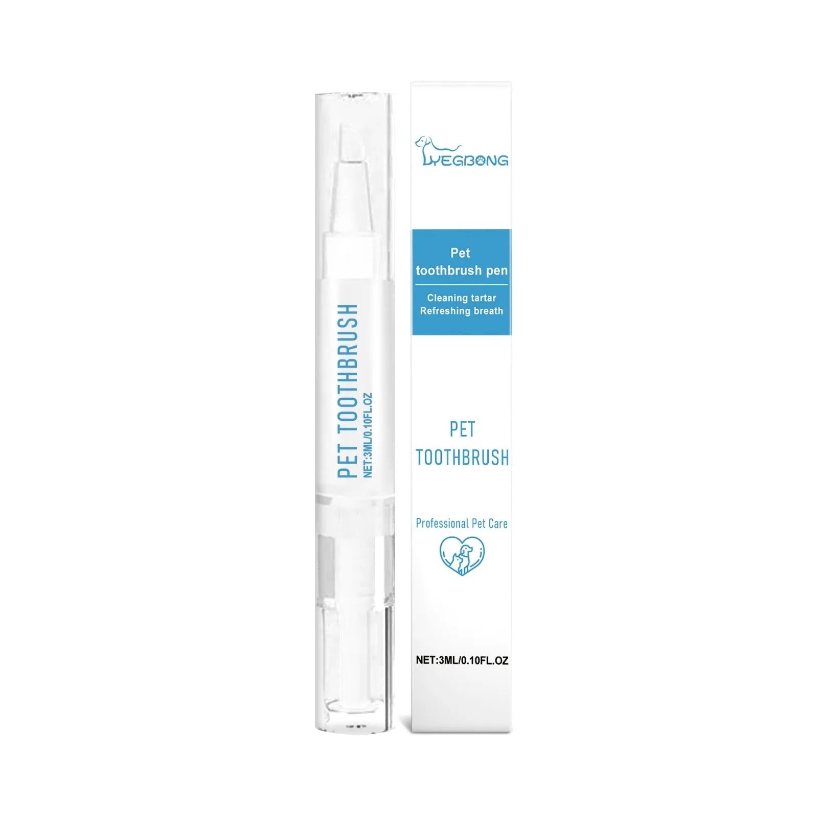 White pet toothbrush pen with soft bristle head and twist-dispenser for 3ml toothpaste capacity
