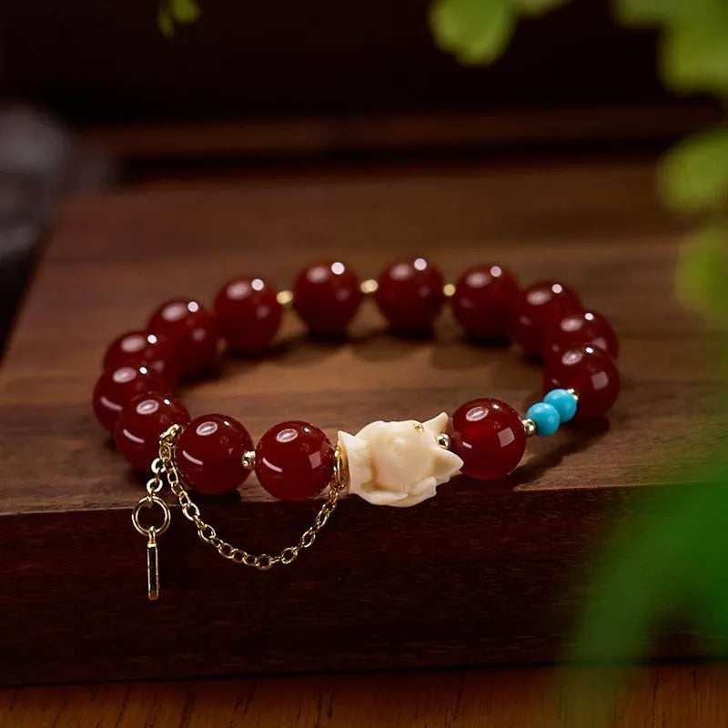 Hongyun round beads 10mm red agate ivory nut Fengjiu bracelet women's retro style