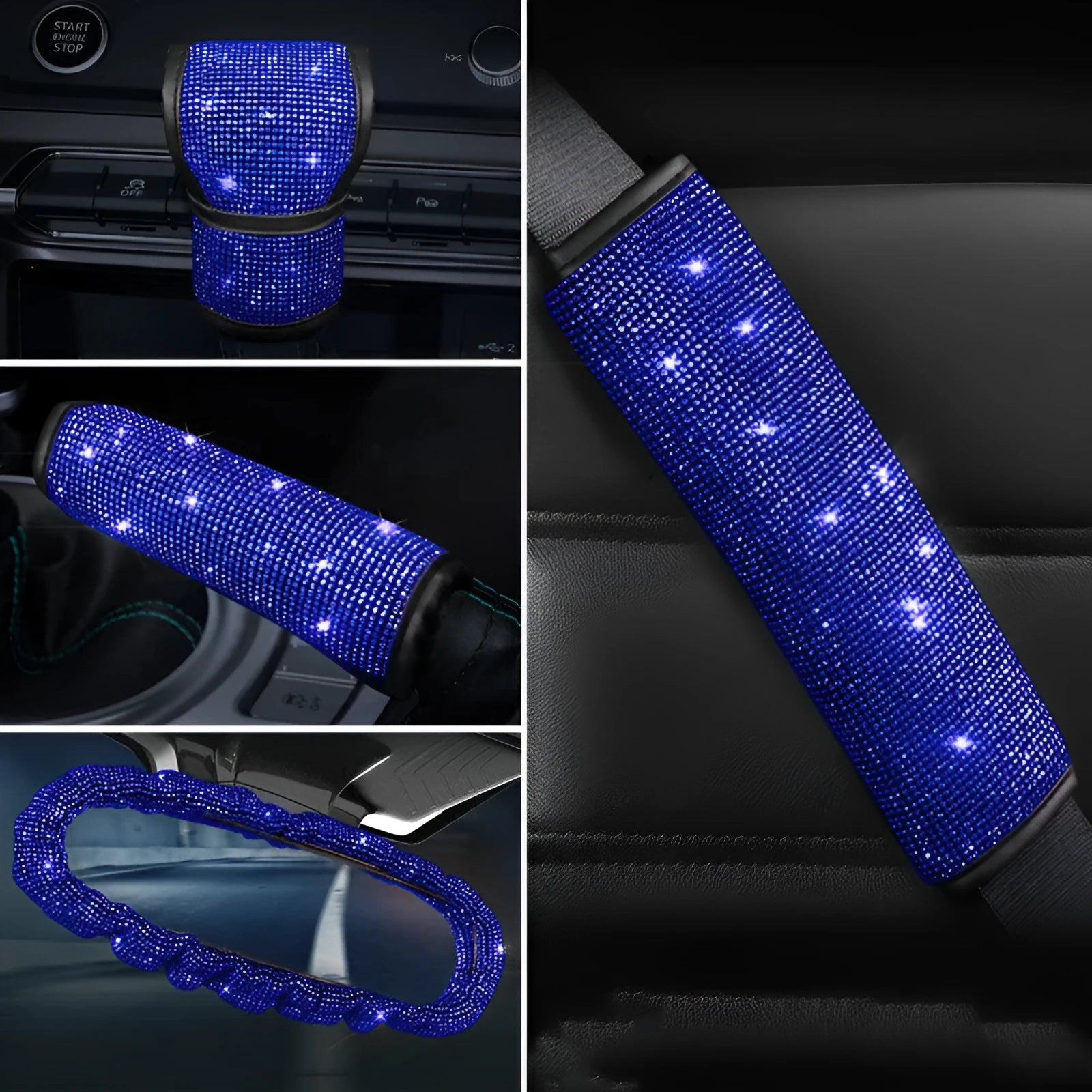 Hot drilling rhinestone steering wheel cover set with shoulder pad and gear cover for car interior