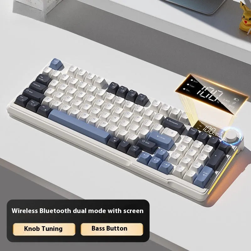 Wireless Bluetooth keyboard and mouse set with ball cap keycaps and multiple colour options on a desk