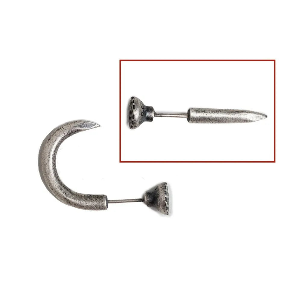 Sterling silver nail stud earrings in straight and curved punk designs