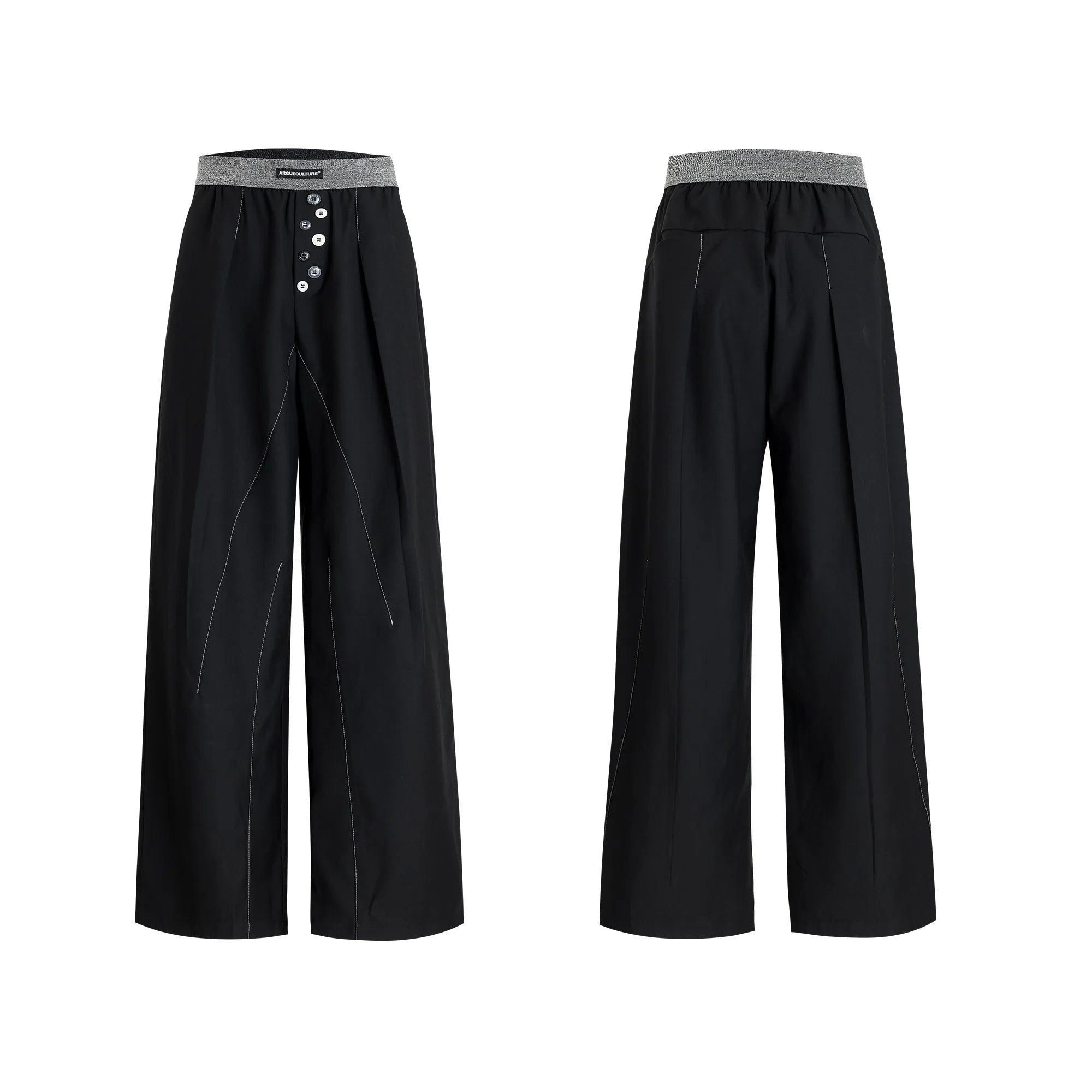 Drooping straight suit pants with button open line design and high waist in black colour