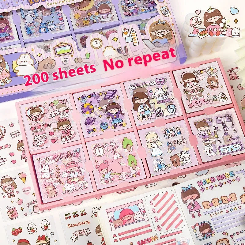 Children's themed sticker collection box with five printed adhesive designs