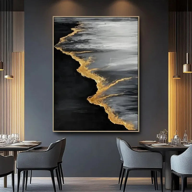 Handmade abstract golden beach and waves oil painting on canvas for living room decor