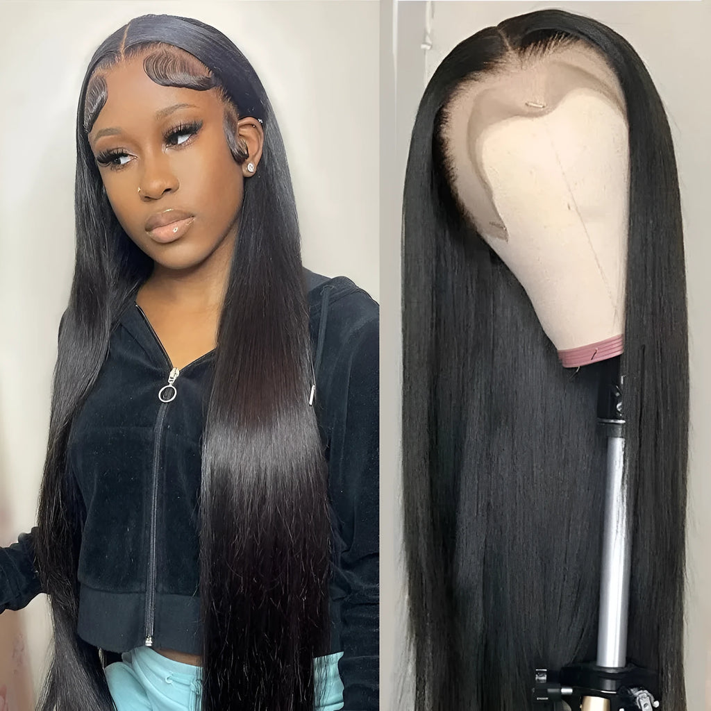 Real human hair lace front wig black hand woven natural style 8 to 30 inches