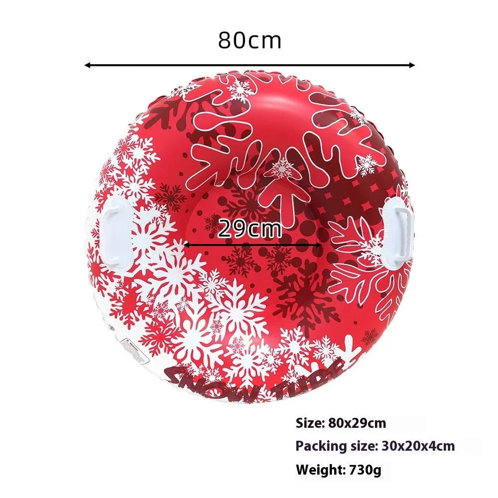 Outdoor PVC ski ring toy for snow play in flame red, ice-snow blue, or snow mountain design.