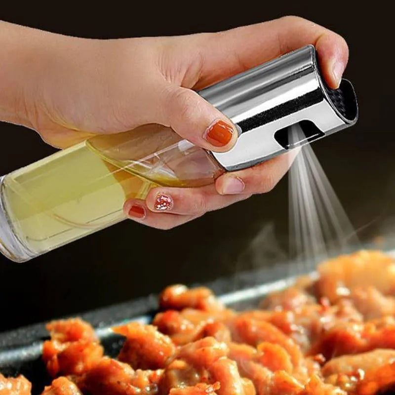 ABS glass oil spray bottle 100ml push pump kitchen sprayer in gold, rose gold and silver