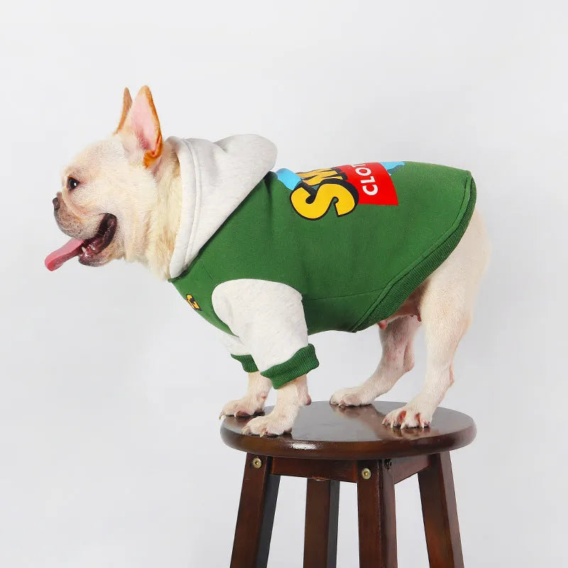 Green cotton dog jumper for large dogs, sizes L to 4XL, for autumn and winter wear.