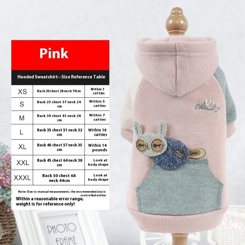 Cotton dog sweatshirt in brown, green or pink colour options for pet leisure clothing