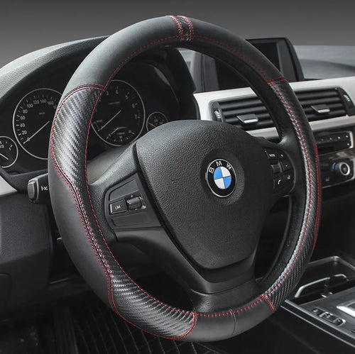 High Gear leather car steering wheel cover in black grey for 38cm steering wheels