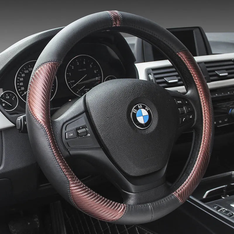 High Gear leather car steering wheel cover in black grey for 38cm steering wheels