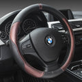 High Gear leather car steering wheel cover in black grey for 38cm steering wheels