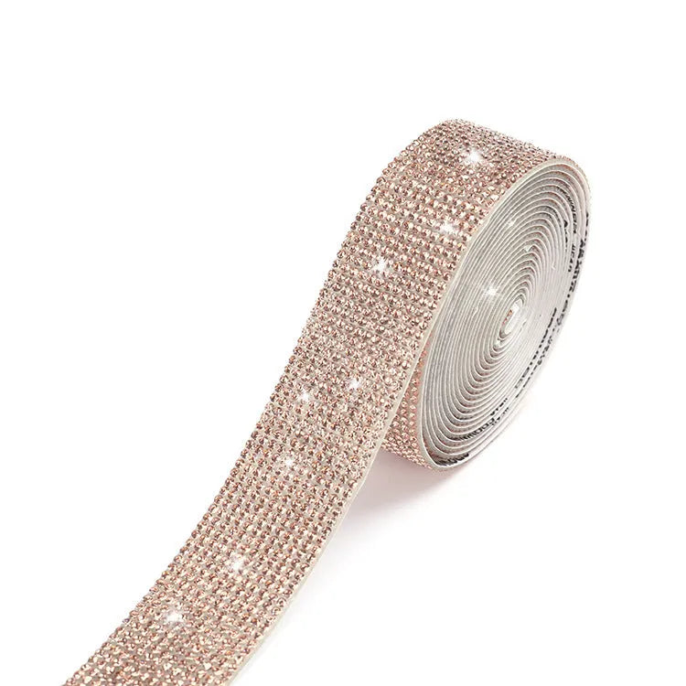 Self-adhesive glass water drill strip in white AB colour with electroplated finish for clothing decoration