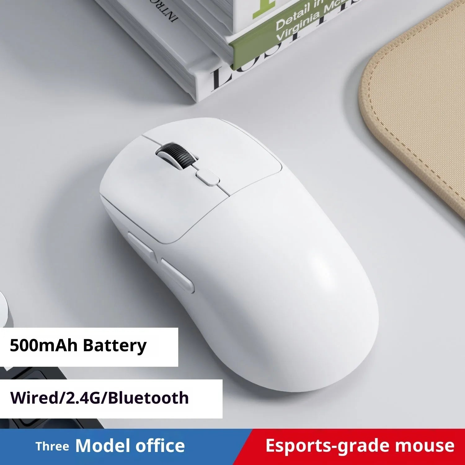Multi-colour three-mode Bluetooth wireless mouse with USB receiver and charging cable for laptop use