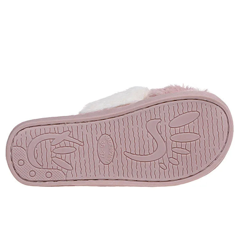 Women's furry open toe slippers with plush upper and TPR sole in green