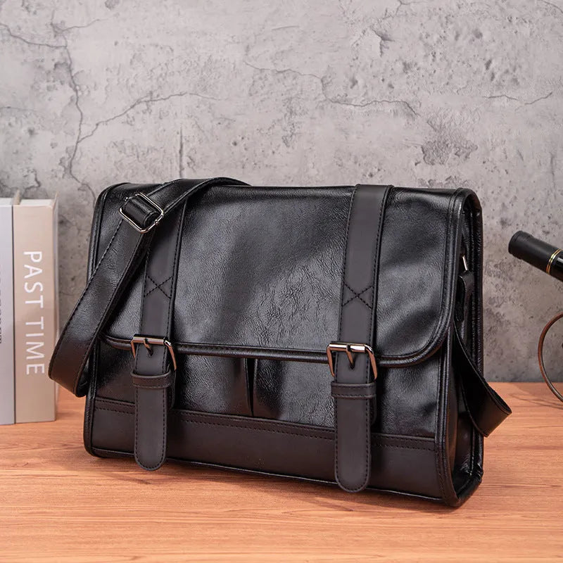 Black men's anti-theft commuter backpack with contrast stitching and Korean-inspired design
