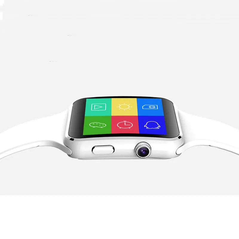 Black smart watch with 1.54-inch touch screen on a silicone strap, showing a fitness tracking display.