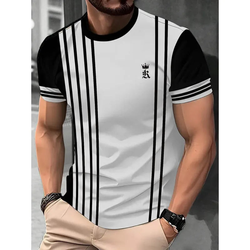 Men's loose fit short sleeve T-shirt with digital 3D printing stripes pattern in various colour styles