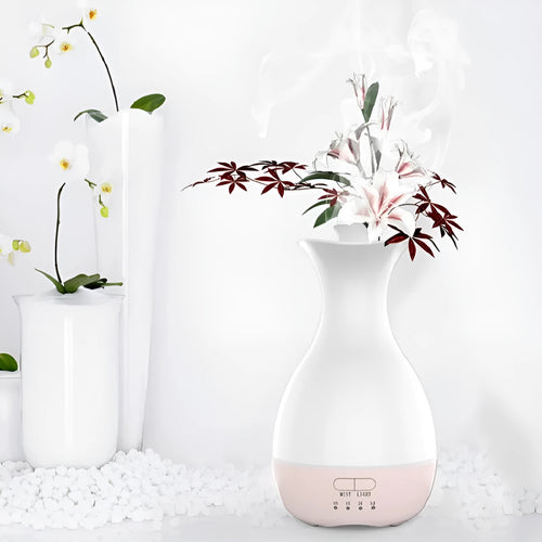White ultrasonic aromatherapy diffuser and humidifier with colourful night light and 200ml capacity