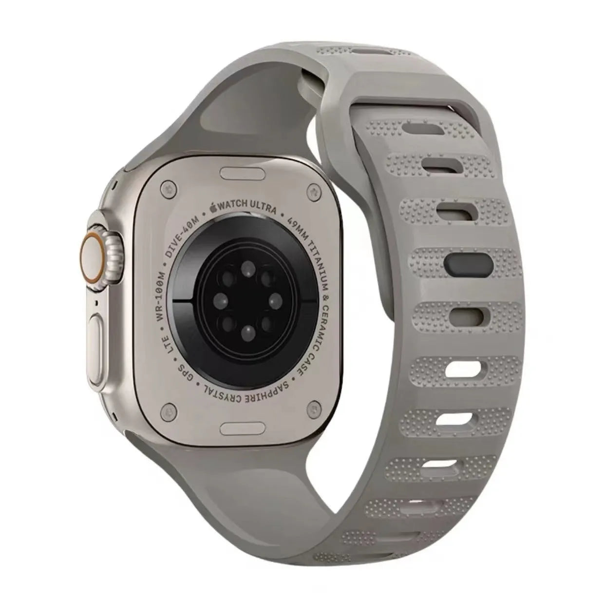 Fluoro rubber watch strap for Apple Watch Ultra and Series 8 to 1 in various colours with T-buckle.