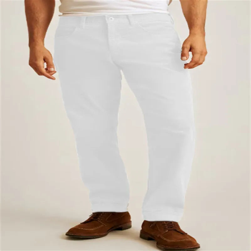 Straight-leg corduroy trousers in solid colour with mid waist and zip fly closure