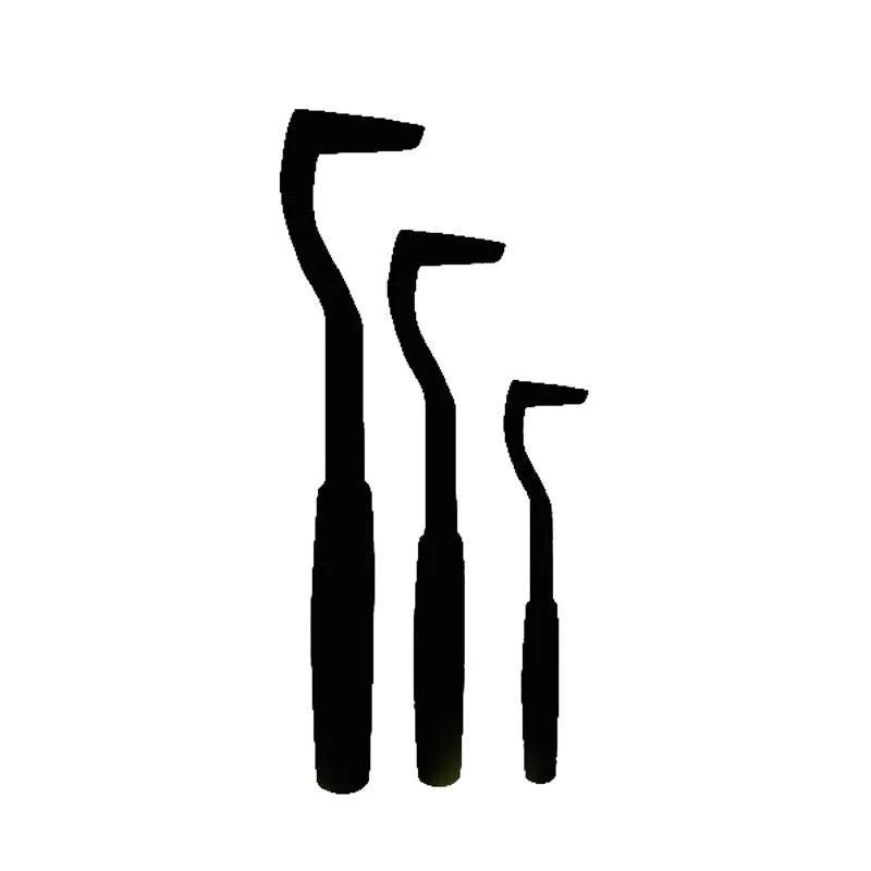 Set of three coloured plastic tick hook removal tools for dogs on a white background.