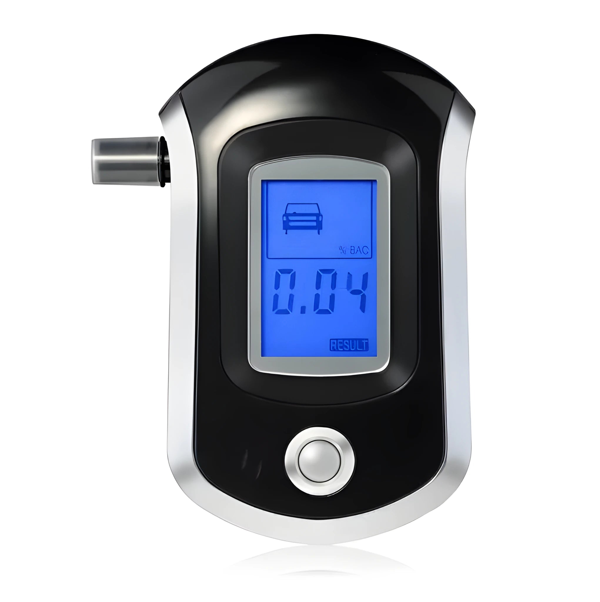 Black portable breath alcohol tester with digital screen and mouthpiece