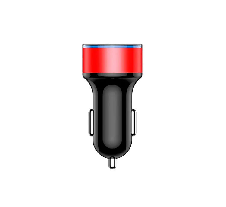 5V 3.1A dual USB car charger with red LED display in black, blue, gold, red, and silver colours