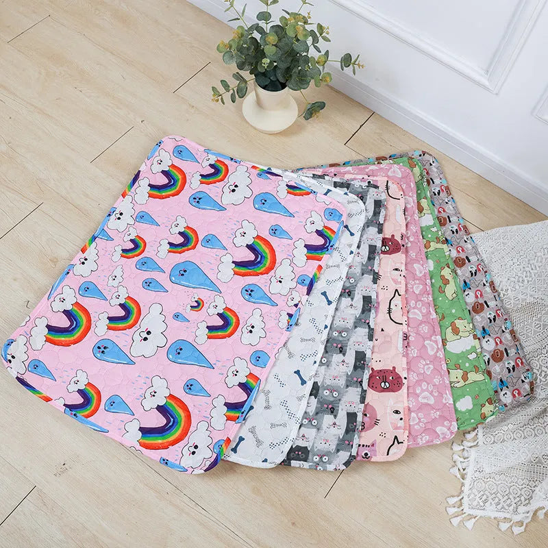 Reusable washable pet urine pad with colourful waterproof gasket patterns and non-slip backing