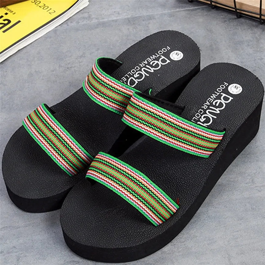 Women's brown bohemian summer slippers with elastic band closure and rubber sole