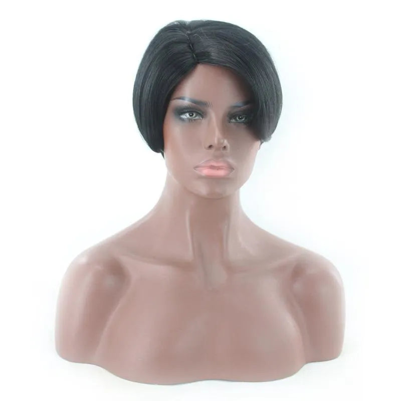 Short bob wig with lace frontal in black colour made from high temperature wire for hairstyle change