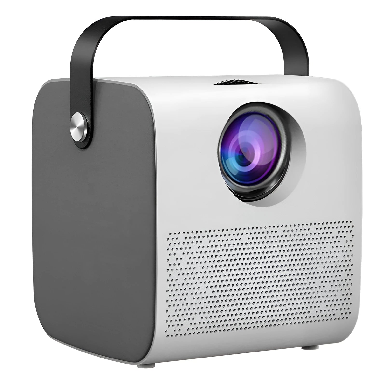 White 1080P HD portable projector with 3000 lumens, HDMI USB VGA inputs, manual focus, on a table