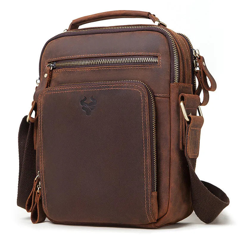 Men's genuine leather crossbody bag in retro style with single-shoulder design