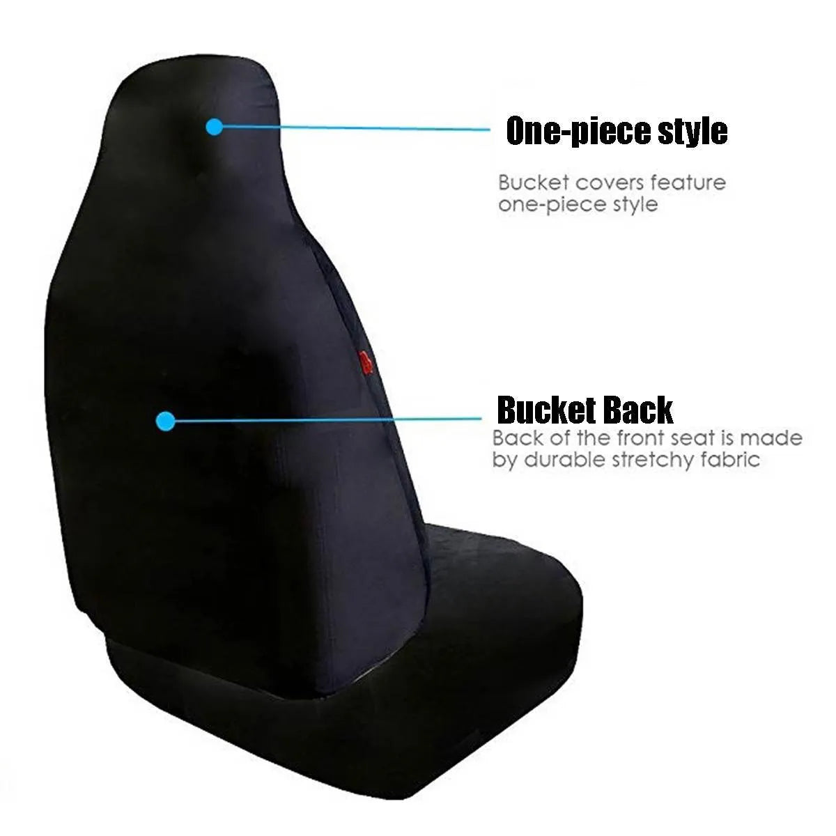 Printed car seat cover with all-inclusive elephant print on black polyester fibre fabric for front seat