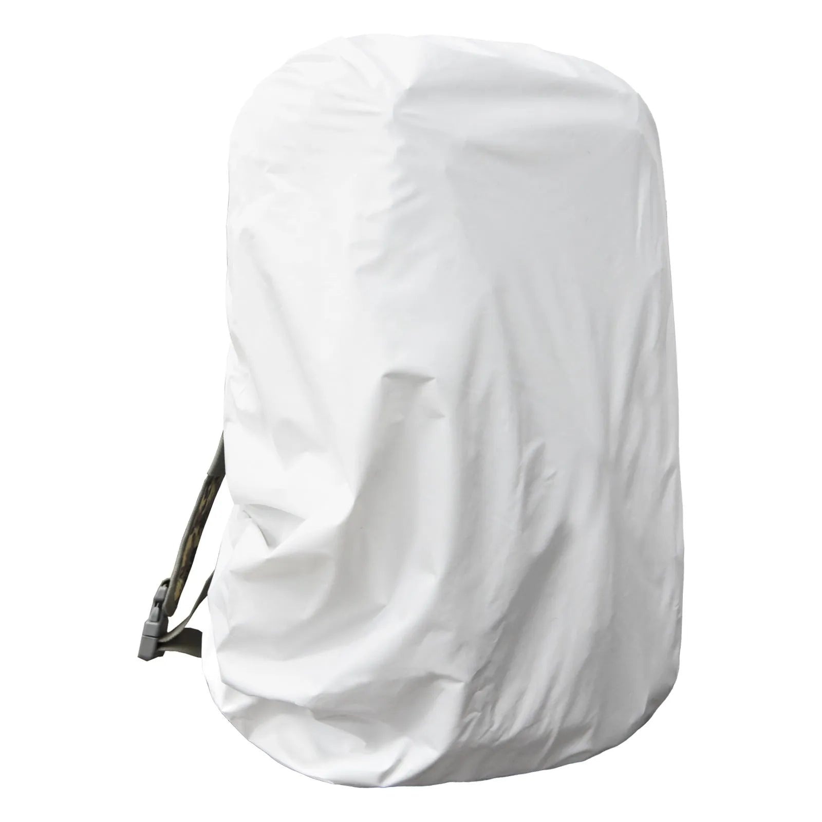 Army green PU material backpack rain cover laid flat, sized for an 80L pack.