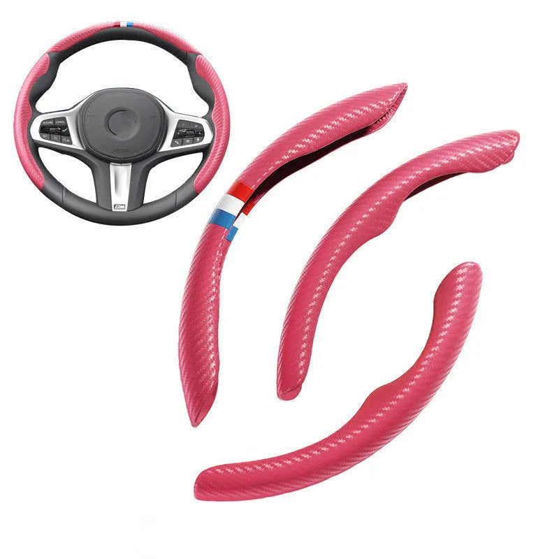 Carbon fibre steering wheel cover for BMW in sporty style with universal fit