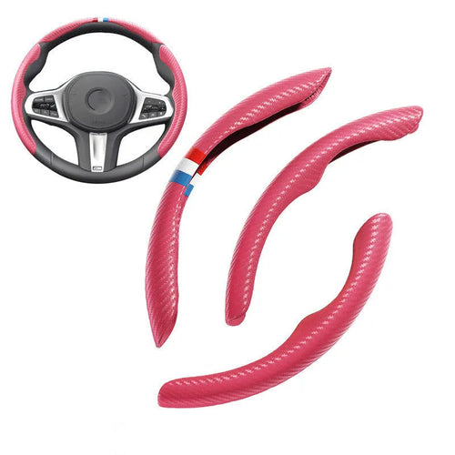 Carbon fibre steering wheel cover for BMW in sporty style with universal fit