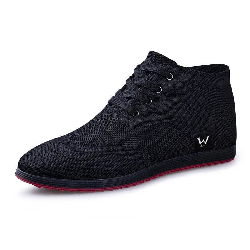 Men's casual breathable canvas shoes in solid black with lace-up front, size 38-45