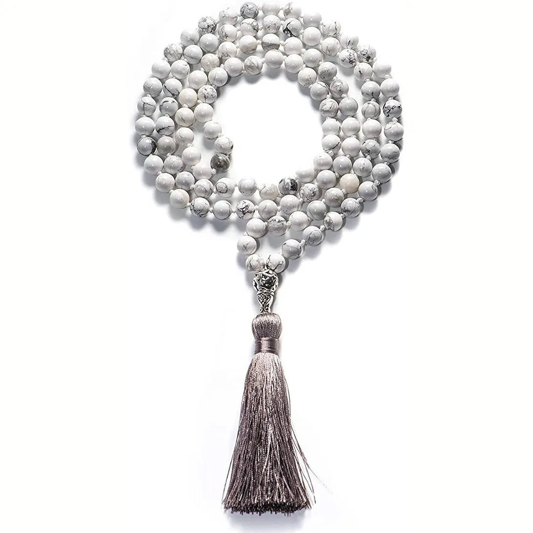Geometric agate tassel necklace with colourful stone beads measuring 95-100cm in length
