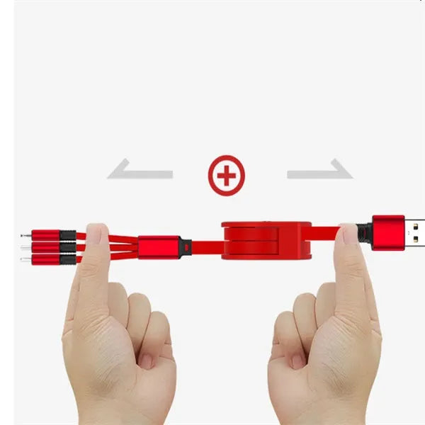 3-in-1 telescopic charging cable extended to 120 cm length with titanium alloy connectors