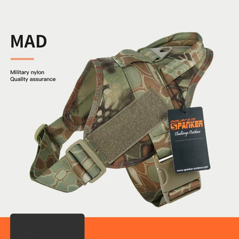 1050D nylon large medium dog harness with UTX buckle and military webbing on grey background