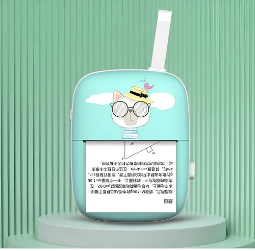 Blue Bluetooth portable thermal printer with paper roll inserted, compact design for students