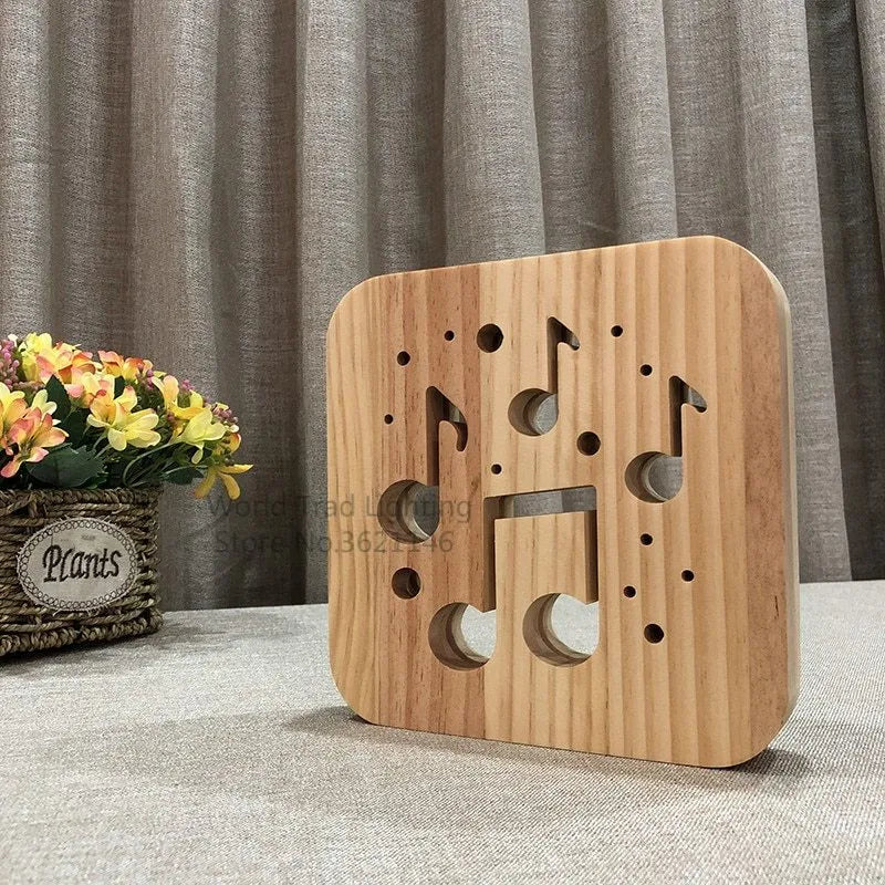 Square pine wood USB-powered LED atmosphere lamp with warm white 3D light on a desk