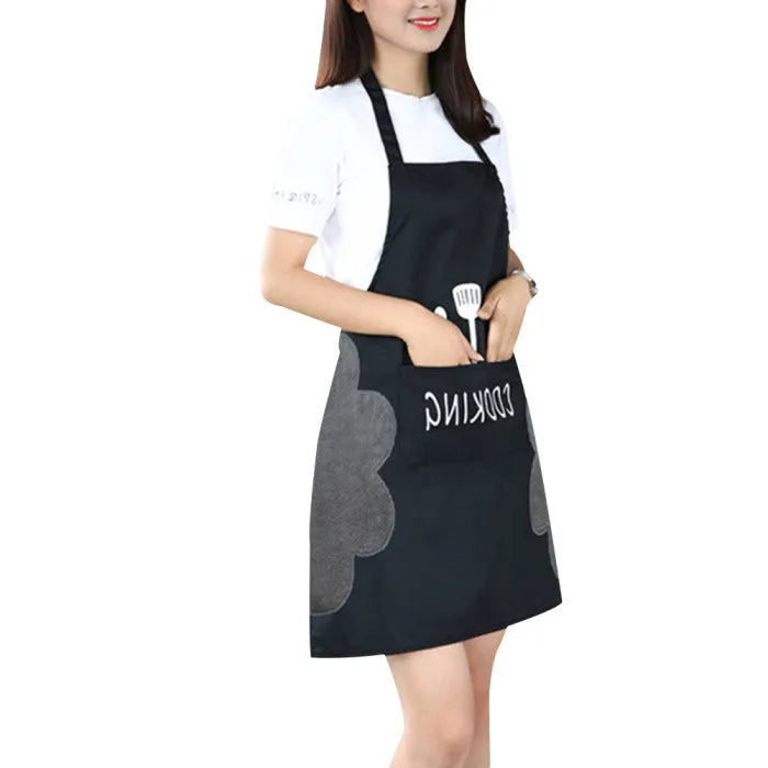 Korean style waterproof kitchen apron with coral velvet backing in 71cm by 72cm size