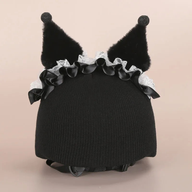 Plush fabric motorcycle helmet liner and cartoon-themed ear covers set in size M.