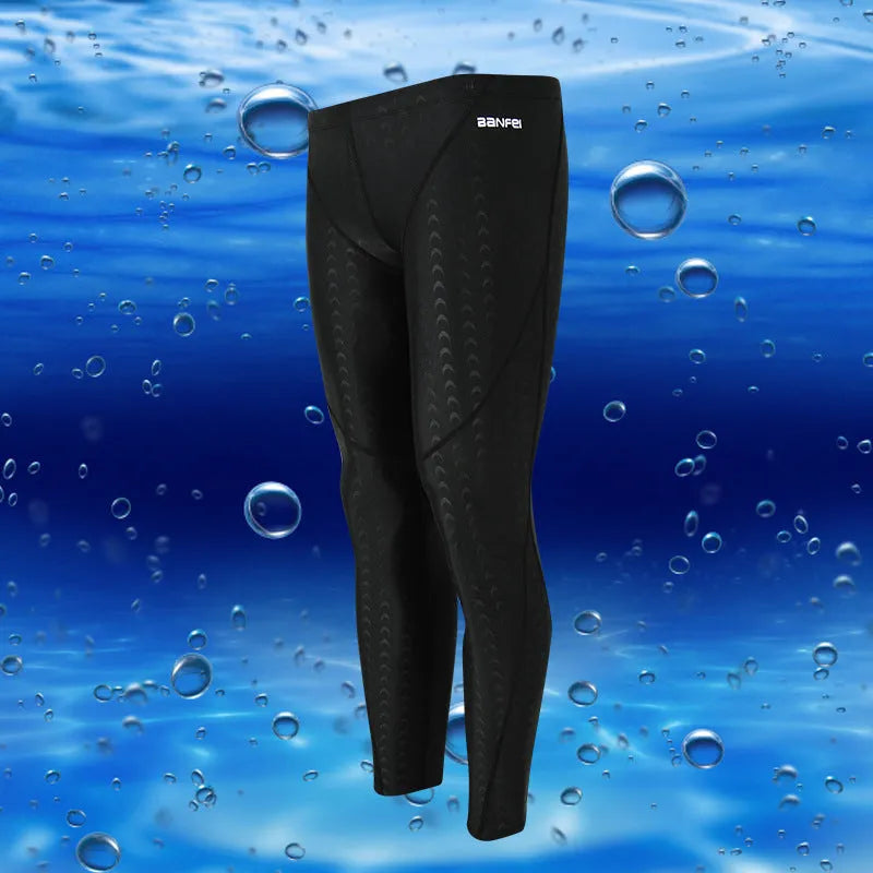 Men's nylon swimming trunks in cropped brief style with colour accent lines