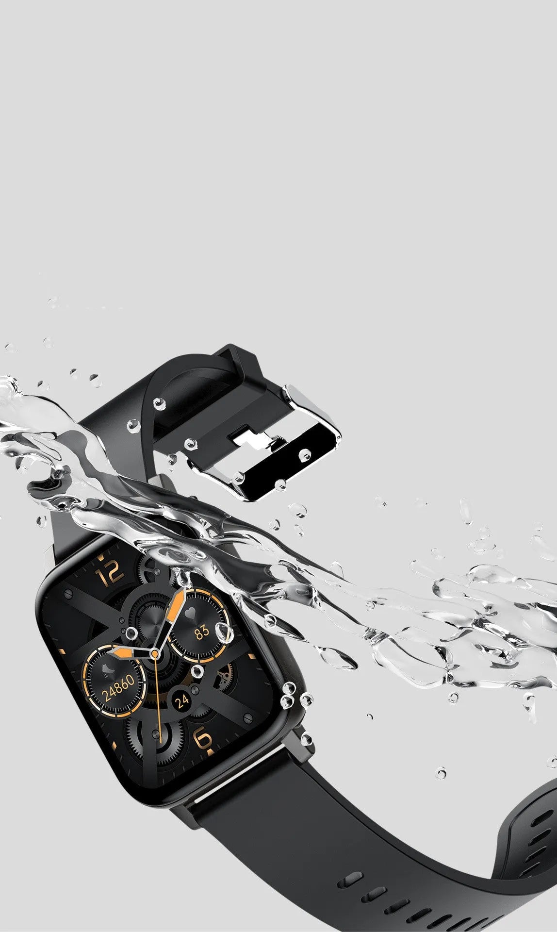 H80 black sports smart watch with silicone strap showing heart rate graph on touch screen