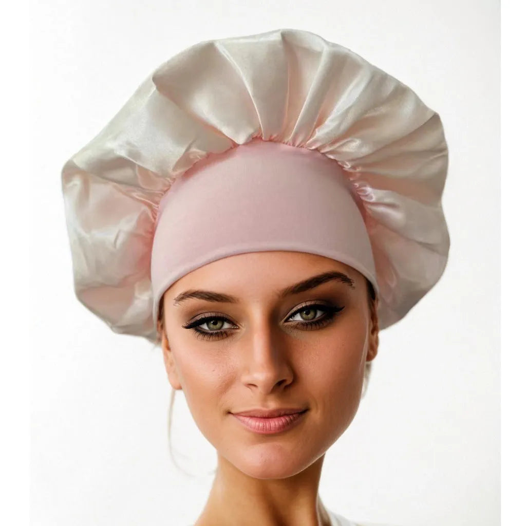Wide-brimmed high elastic polyester headscarf for women, knitted tie-dye design, flat top crown, breathable sun protection cap