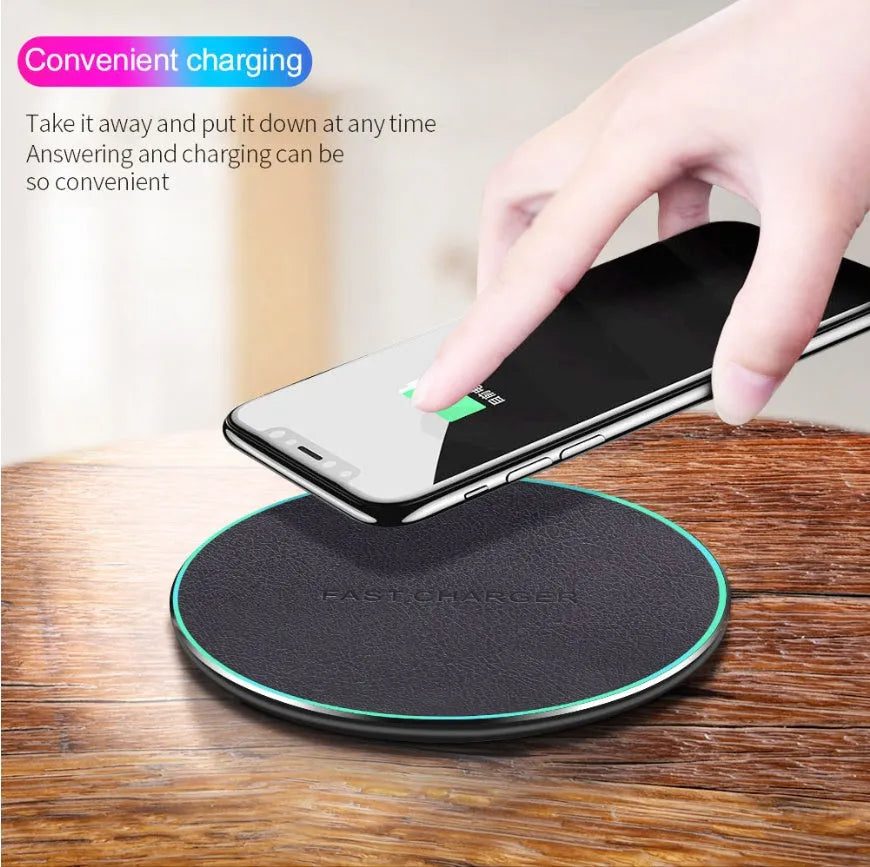 Black Qi wireless charging pad for iPhone 11 with magnetic alignment system